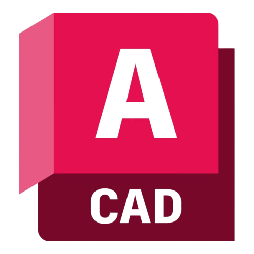 Logo Autocad dengan warna merah dan ikon 3D di tengahnya